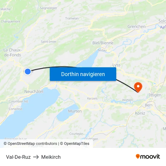 Val-De-Ruz to Meikirch map