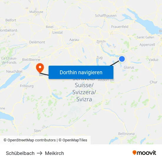 Schübelbach to Meikirch map
