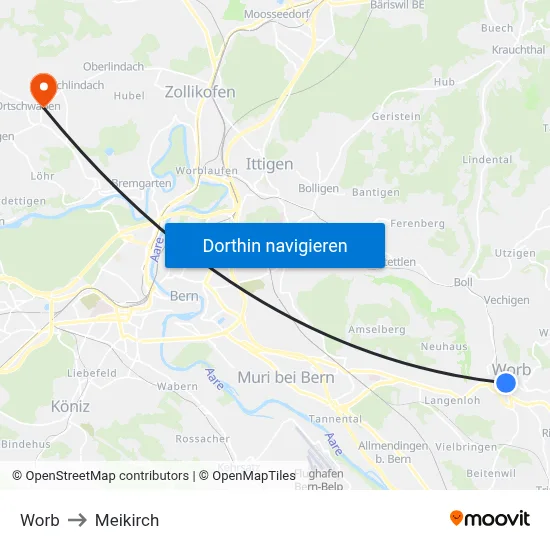 Worb to Meikirch map