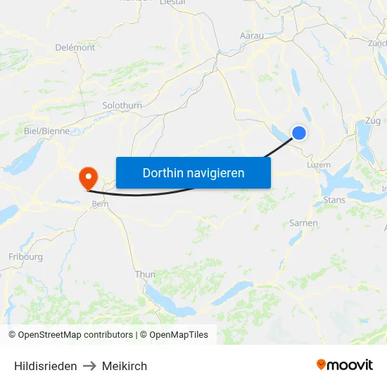 Hildisrieden to Meikirch map