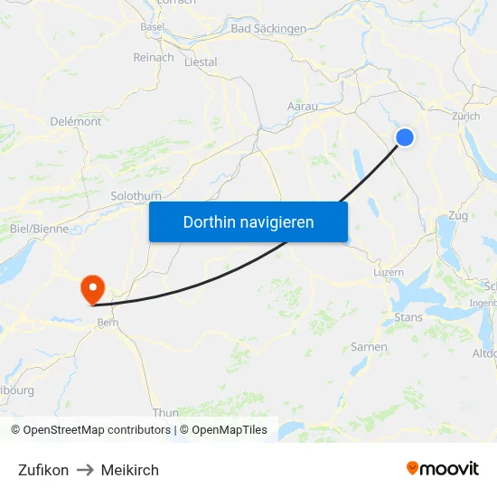 Zufikon to Meikirch map