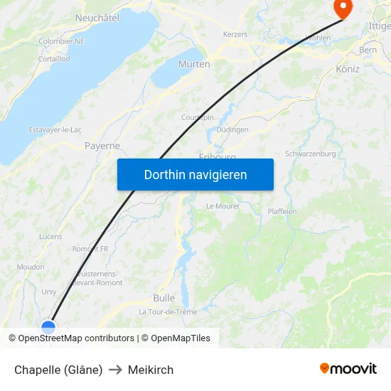 Chapelle (Glâne) to Meikirch map