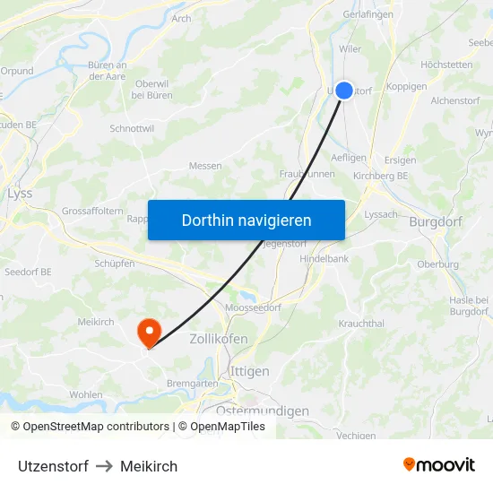 Utzenstorf to Meikirch map