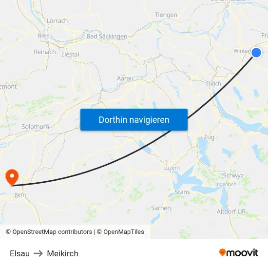 Elsau to Meikirch map