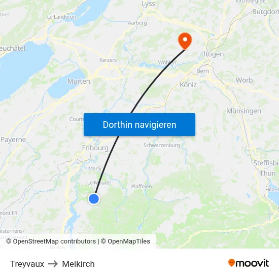 Treyvaux to Meikirch map