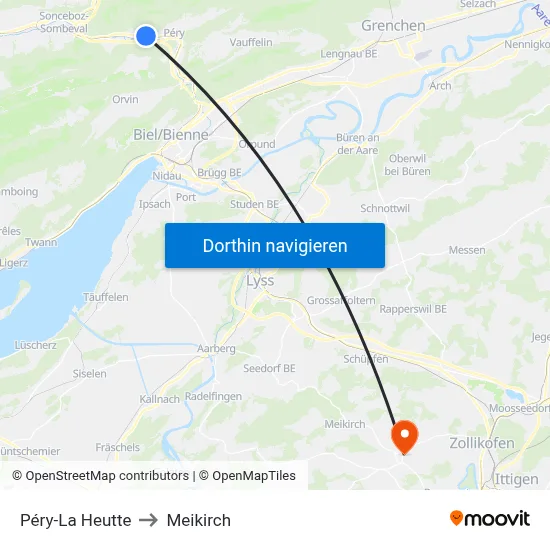 Péry-La Heutte to Meikirch map
