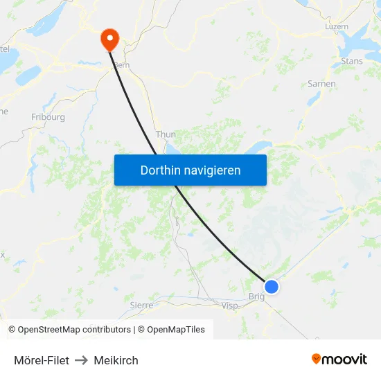 Mörel-Filet to Meikirch map