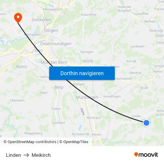 Linden to Meikirch map