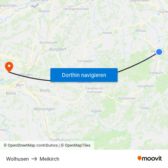 Wolhusen to Meikirch map