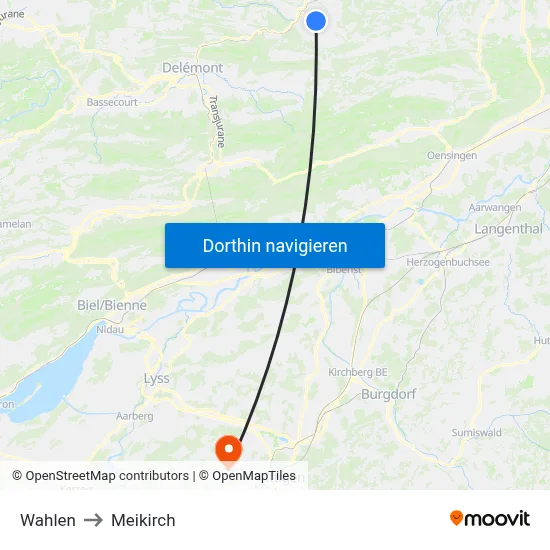 Wahlen to Meikirch map