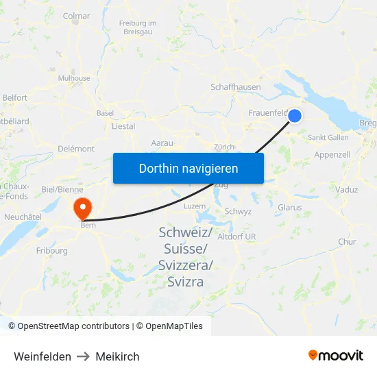 Weinfelden to Meikirch map