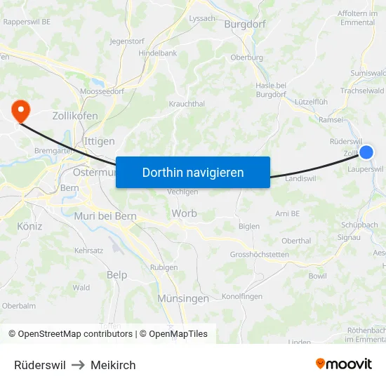 Rüderswil to Meikirch map