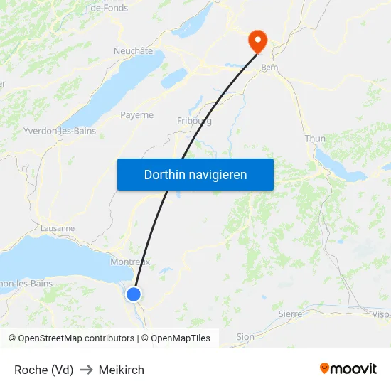 Roche (Vd) to Meikirch map
