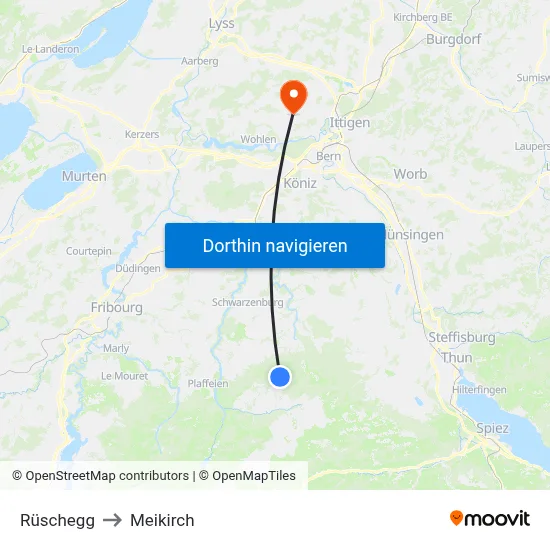 Rüschegg to Meikirch map