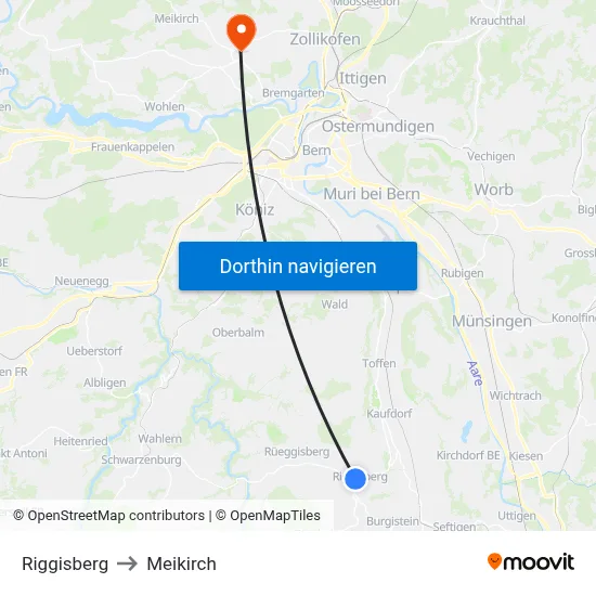 Riggisberg to Meikirch map