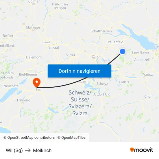 Wil (Sg) to Meikirch map