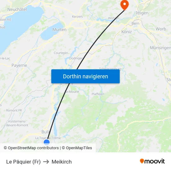 Le Pâquier (Fr) to Meikirch map