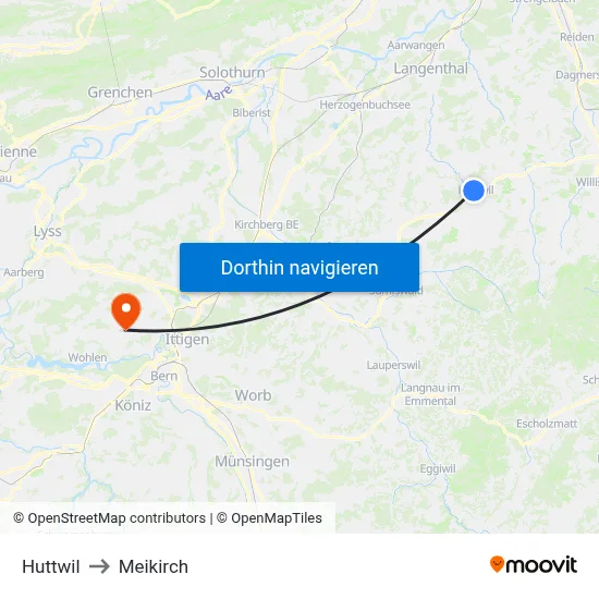Huttwil to Meikirch map
