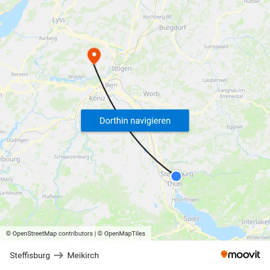 Steffisburg to Meikirch map