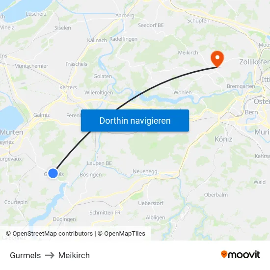Gurmels to Meikirch map