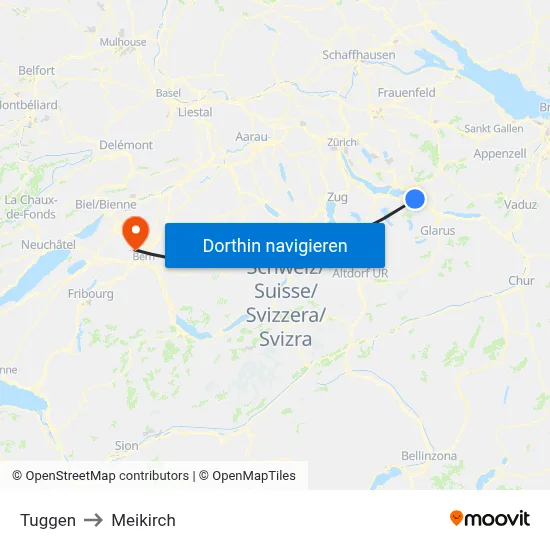 Tuggen to Meikirch map