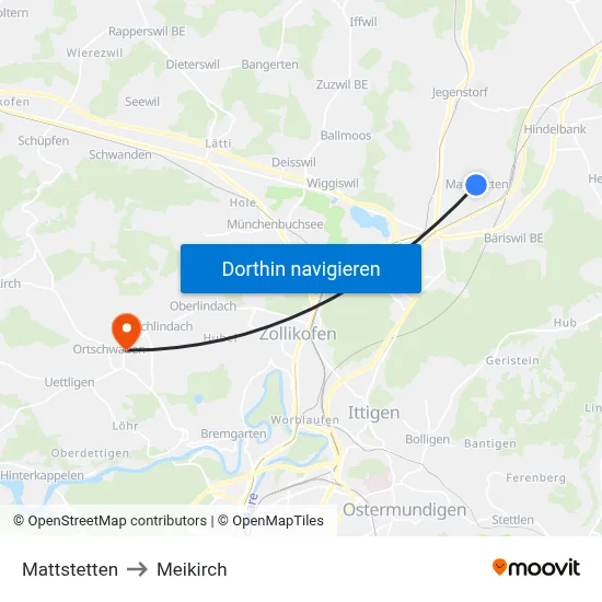 Mattstetten to Meikirch map
