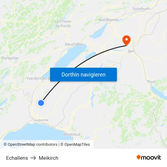 Echallens to Meikirch map