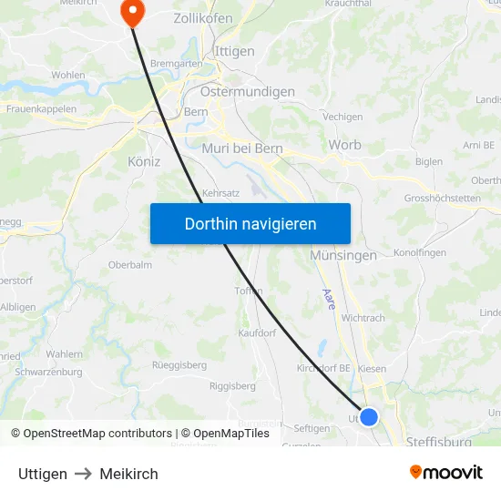 Uttigen to Meikirch map