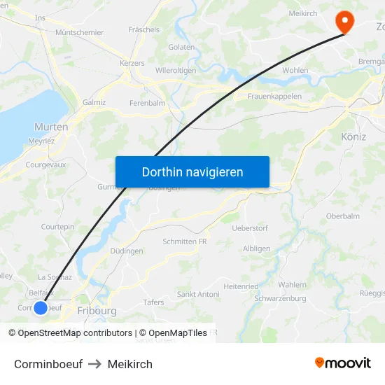 Corminboeuf to Meikirch map