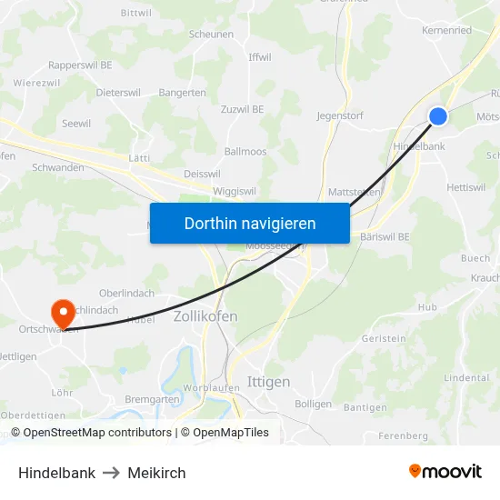 Hindelbank to Meikirch map