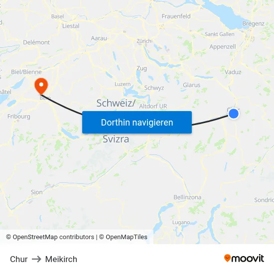 Chur to Meikirch map