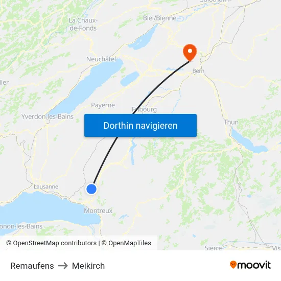 Remaufens to Meikirch map