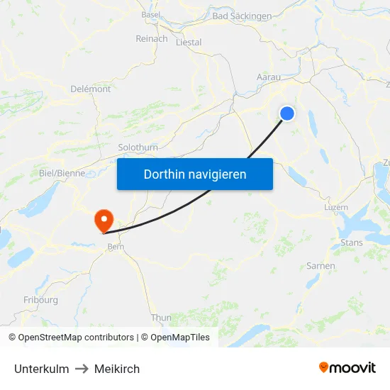 Unterkulm to Meikirch map