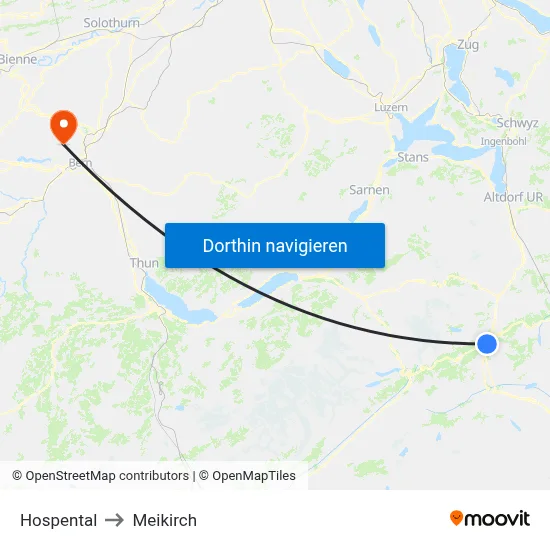 Hospental to Meikirch map