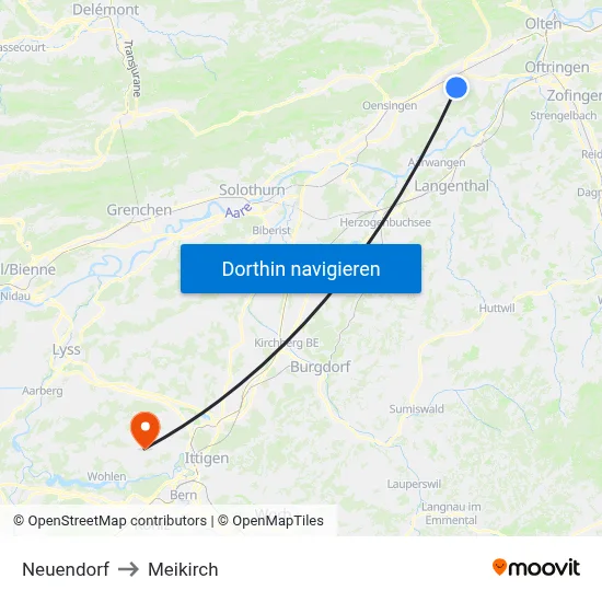Neuendorf to Meikirch map