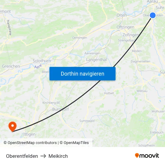 Oberentfelden to Meikirch map