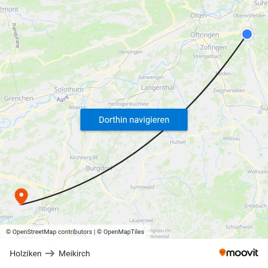 Holziken to Meikirch map