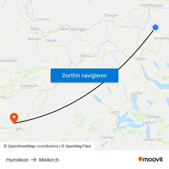 Humlikon to Meikirch map
