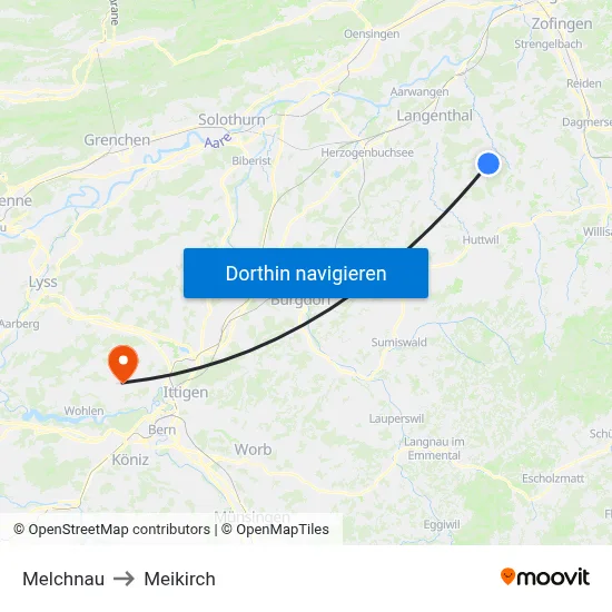Melchnau to Meikirch map