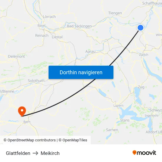 Glattfelden to Meikirch map