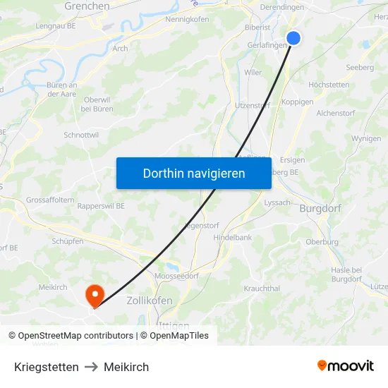 Kriegstetten to Meikirch map