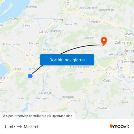 Ulmiz to Meikirch map