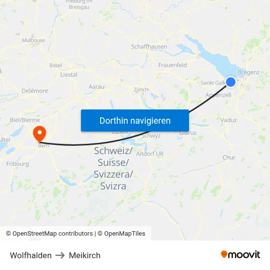 Wolfhalden to Meikirch map