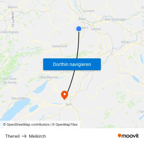 Therwil to Meikirch map