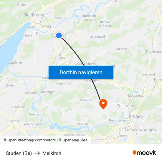 Studen (Be) to Meikirch map