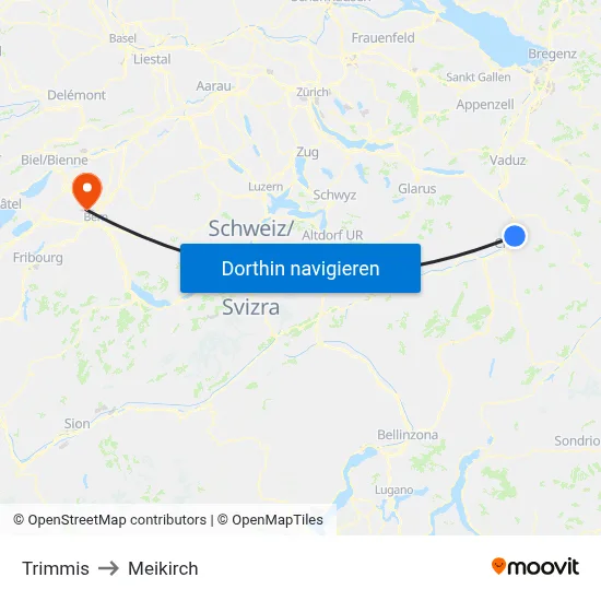 Trimmis to Meikirch map
