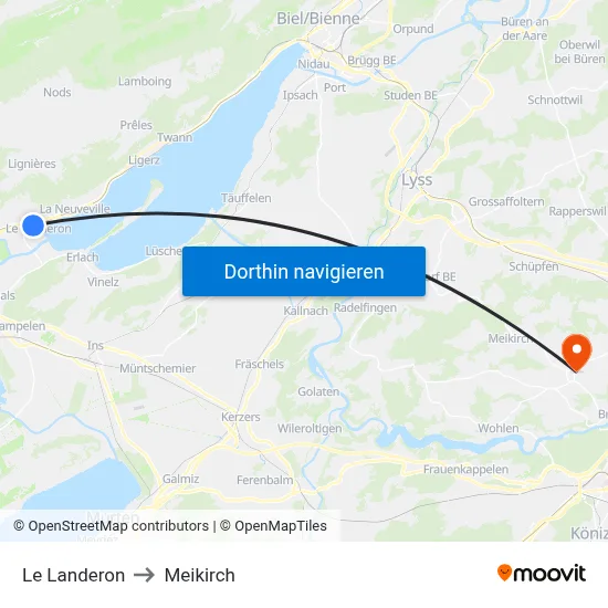 Le Landeron to Meikirch map