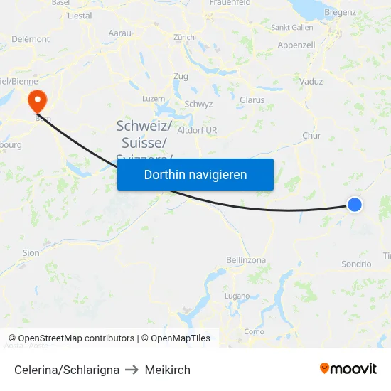 Celerina/Schlarigna to Meikirch map