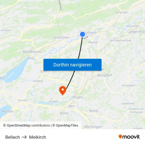 Bellach to Meikirch map