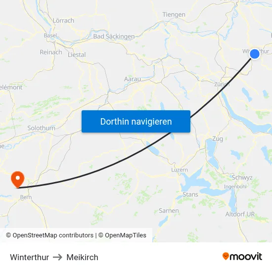 Winterthur to Meikirch map
